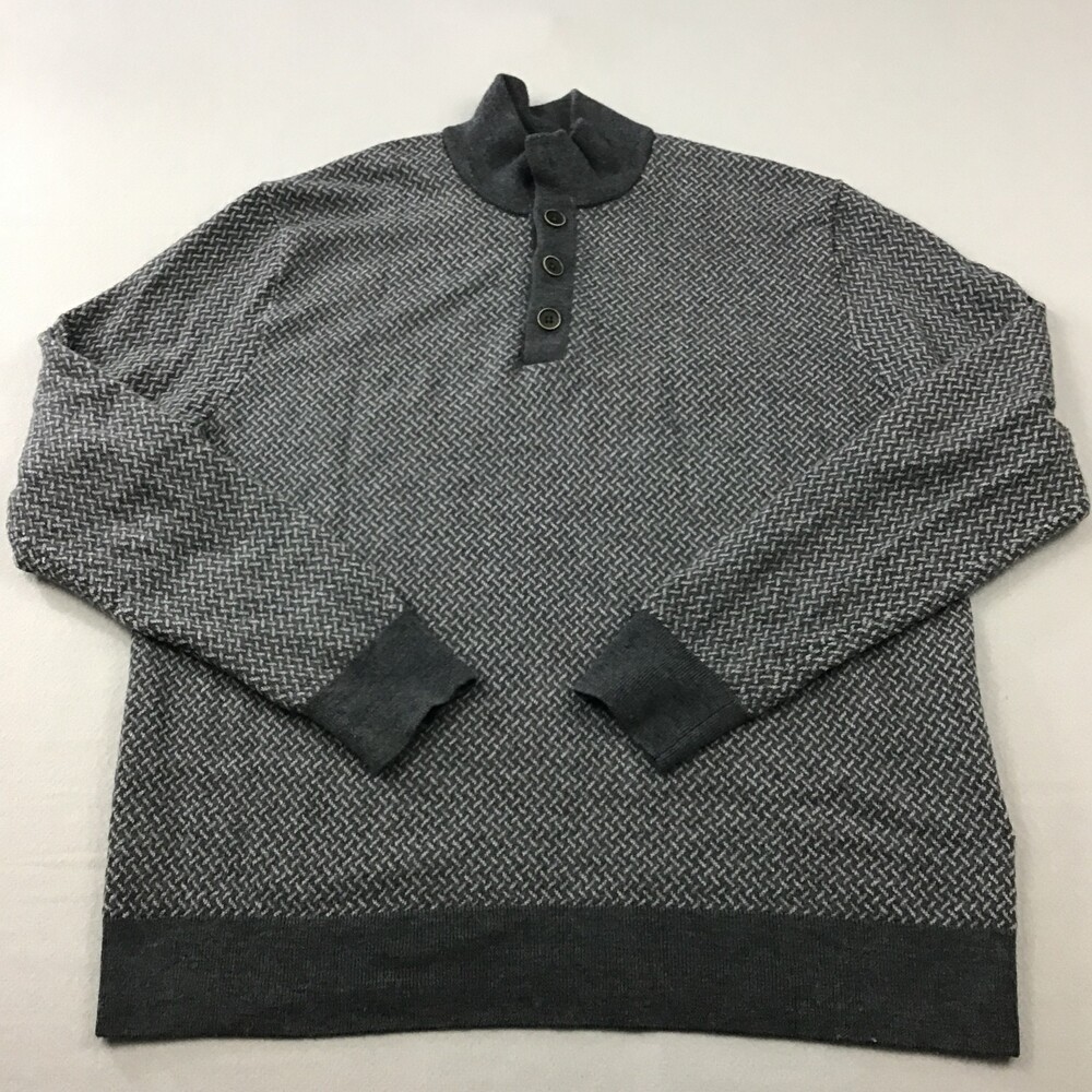 Untuckit Sweater Men Extra Large Gray Button Pullover Knit Merino Wool XL